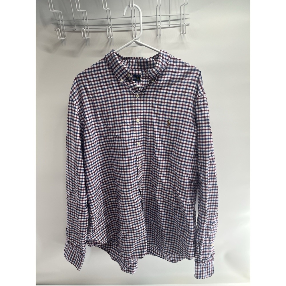 Ralph Lauren Mens Blue  Maroon Plaid Button Down Shirt Long Sleeve XXL Pony Logo